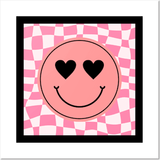 Cute Lovely Smiley Retro 80s Checkered Smiling Happy Posters and Art